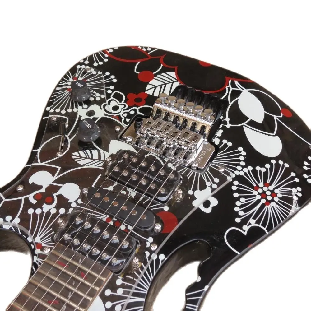

Flower Pattern Black Electric Guitar Tree Life Inlay Floyd Rose Tremolo Bridge