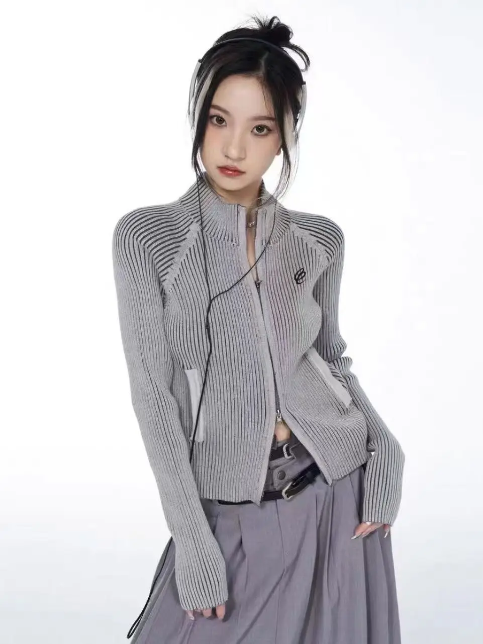 

Y2k Aesthetic Grunge Women Sweater Vintage Zipper Cardigan Women Embroidery Jackets Harajuku Slim Knitted Coats Femme Cardigan