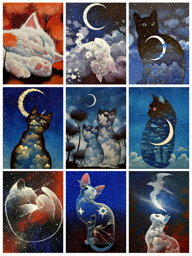 

Animal 5D Diamond Painting Starry Sky Abstract Cat Full Diamond Mosaic Diamond Embroidery Kit DIY Rhinestone Home Art Decoration