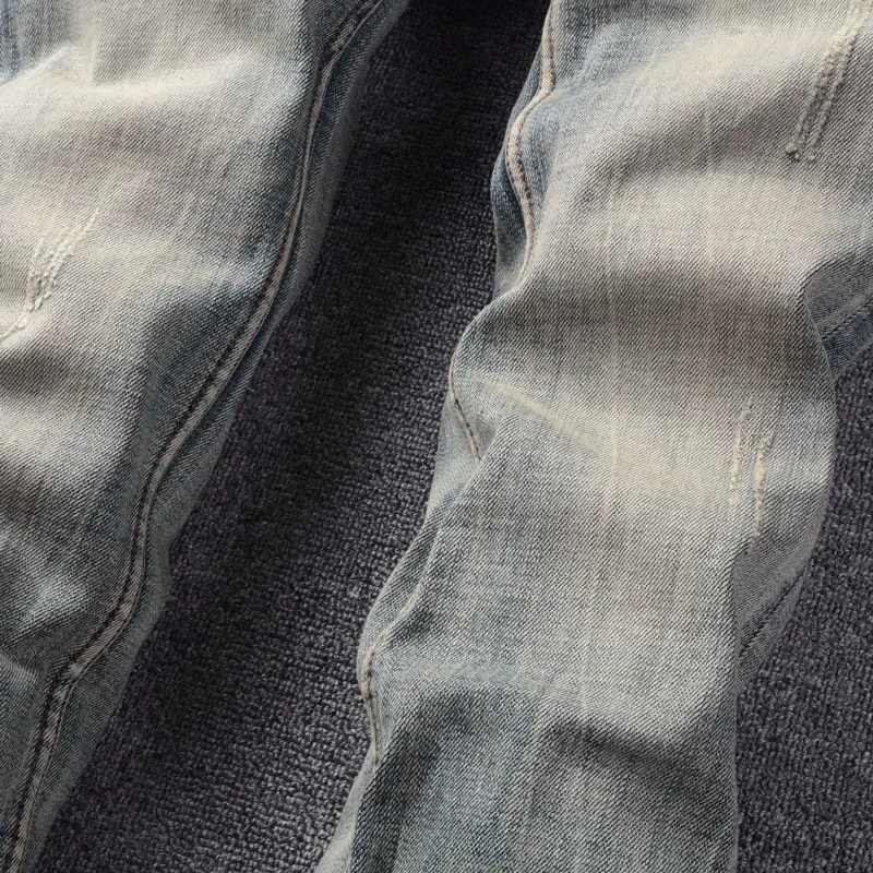 Fashion Designer Men Jeans High Quality Retro Washed Elastic Stretch Slim Ripped Jeans Men Vintage Denim Pants Casual Trousers