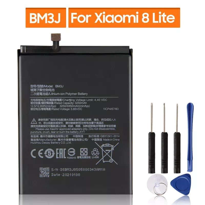 

NEW2022 Replacement Battery For Xiaomi 8 Lite MI8 Lite BM3J Rechargeable Phone Battery 3350mAh