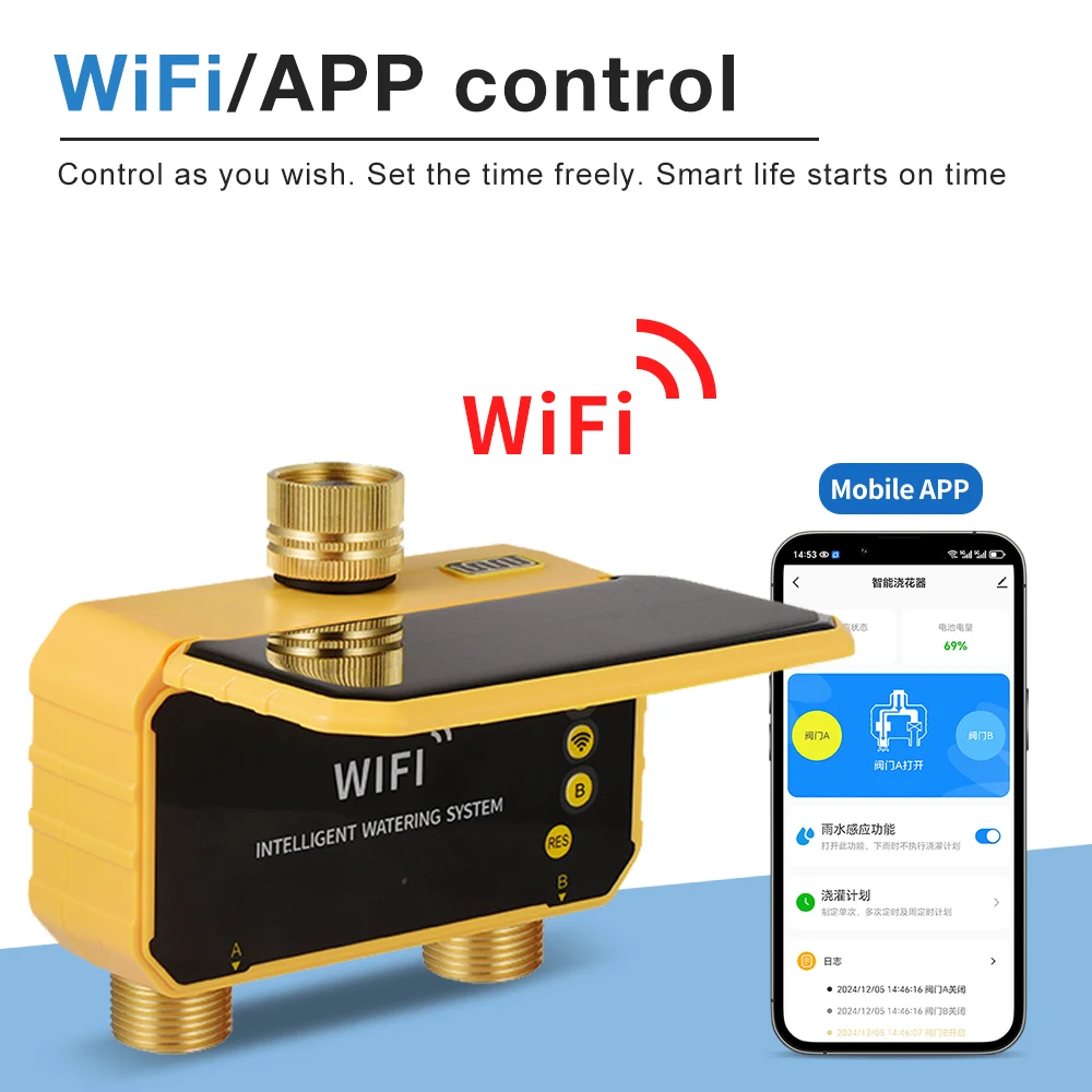 Фото Умный контроллер полива по Wi-Fi на солнечной энергии с датчиком дождя для автоматической системы орошения сада, управление кранами 1/2/4 №4