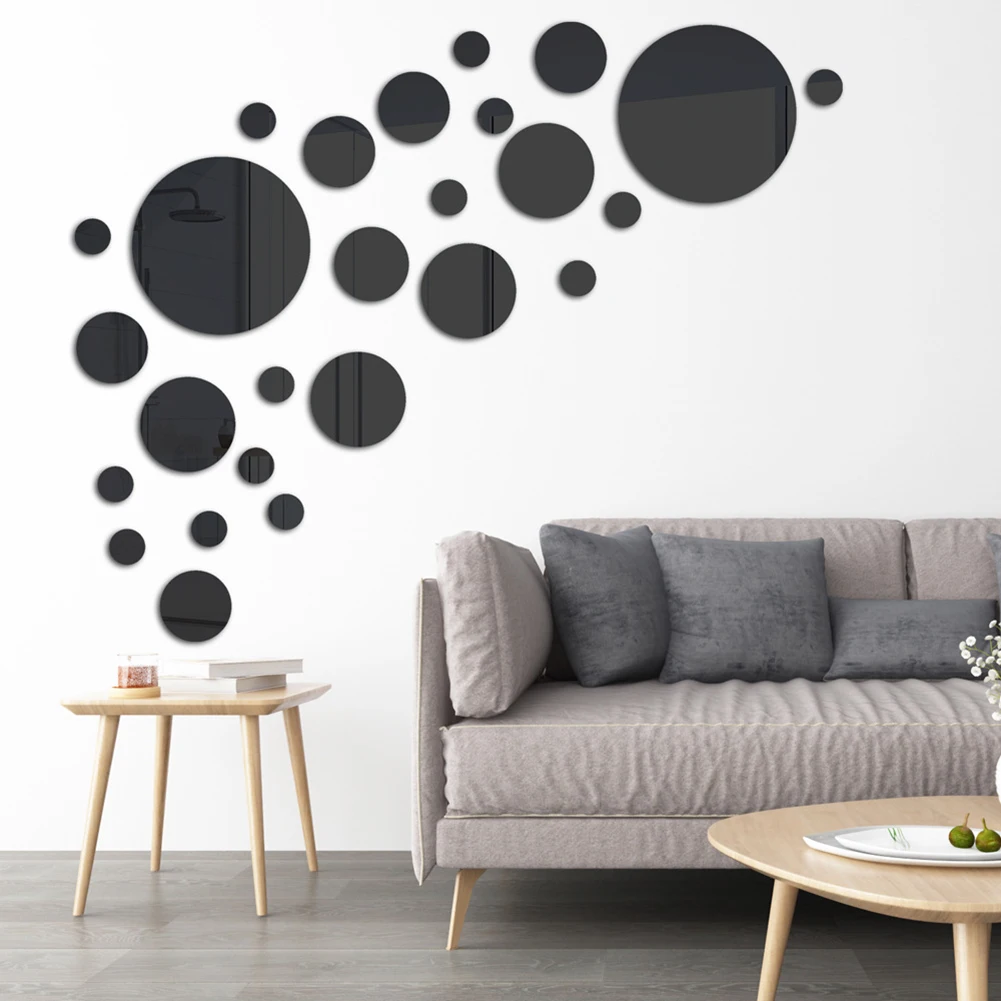 

26pcs 3D Home Mirror Tiles Wall Stickers Circular Acrylic Mirror Wall Sticker Round Mirror Decal Self-Adhesive Bedroom Decor