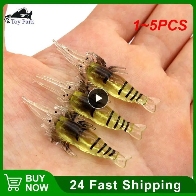 

1~5PCS Fishing Lures With Hook Luminous Penetrating Hook 4cm Fish Accessories Fishing Tackle Imitation Shrimp Grass Shrimp