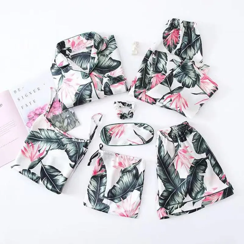 Flower Pajamas Set Sexy Sleepwear Women Pink Striped Full Sleeve Pyjama Women's Rayon Polyester Fashion Autumn Home NEW Clothes