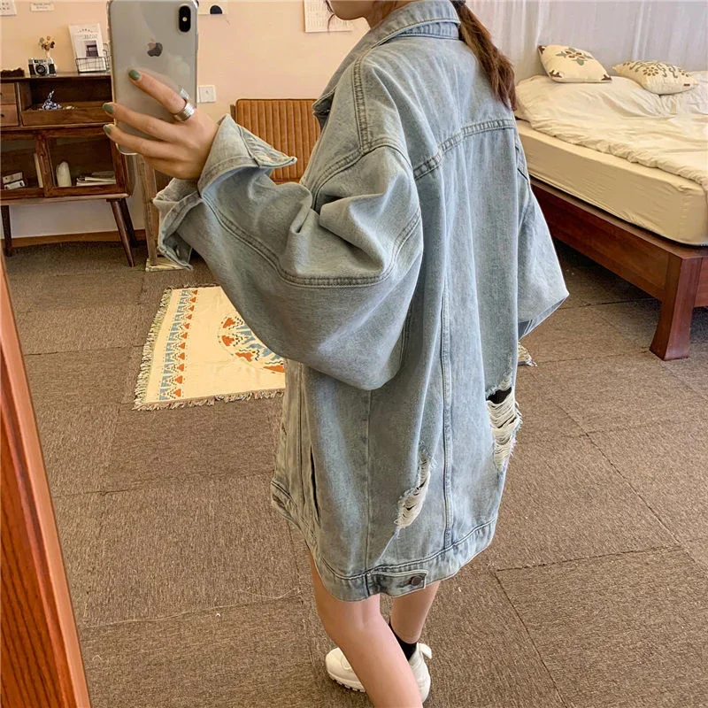 Куртка женская джинсовая оверсайз верхняя одежда из денима в Корейском стиле