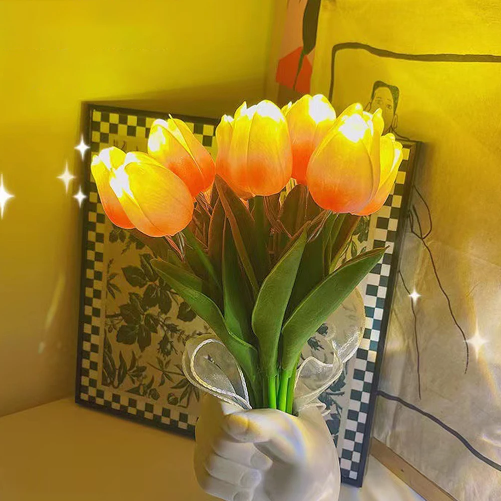 

10LED Tulip Night Light Artificial Banquet Flowers Atmosphere Table Lamp Wedding Valentines Home Party Living Room Bedroom Decor