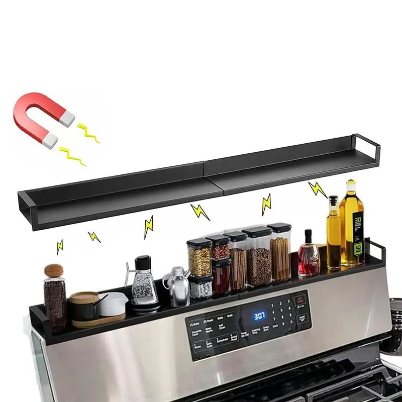 

Expandable Stove Top Shelf Expandable Storage Organizer Spice Rack Strong Magnetic Adjustable Length Stovetop Shelves With Side