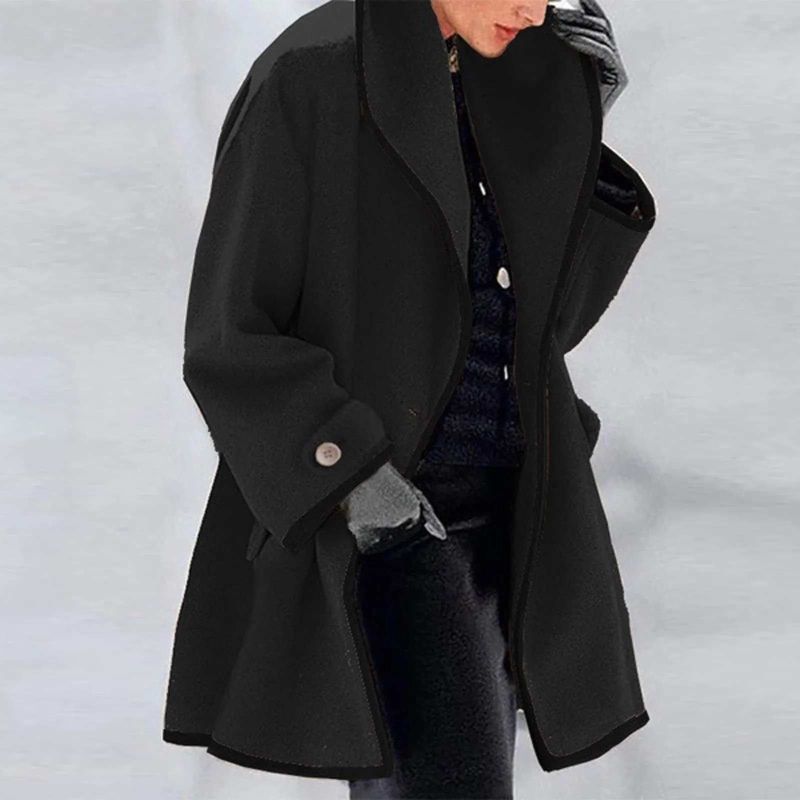New Ladies Fashion Autumn and Winter Casual Round Neck Loose Hooded Woolen Coat 2023 Woman Double-sided Woolen Coat