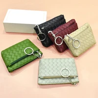 fashion vintage woven leather coin purse women mens pu leather zipper coin wallet girls lipstick key holder small money bag