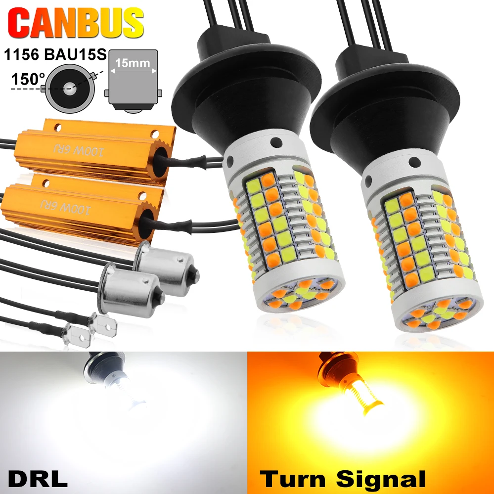 

1156 T20 canbus free 69 LEDs 25W 2000LM ba15s bau15s 7440 Daytime Running Light Whit & Turn Signal Amber for Cars.
