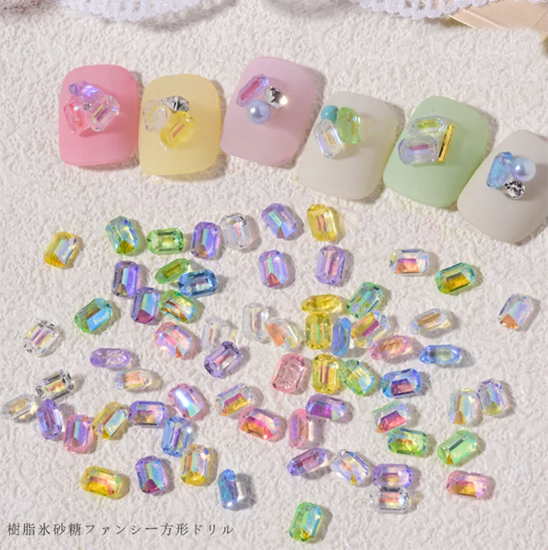 

100pcs/lot Nail Art Magic Color Resin Candy Color Square Heart Shapes Acrylic For Nail Tips Decorations