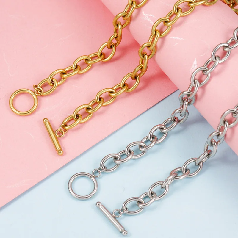 

Fnixtar 10pcs Stainless Steel Square Link Chain Necklaces For Women Men Toggle Clasp OT Buckle Choker Collar Hip Hop Jewelry