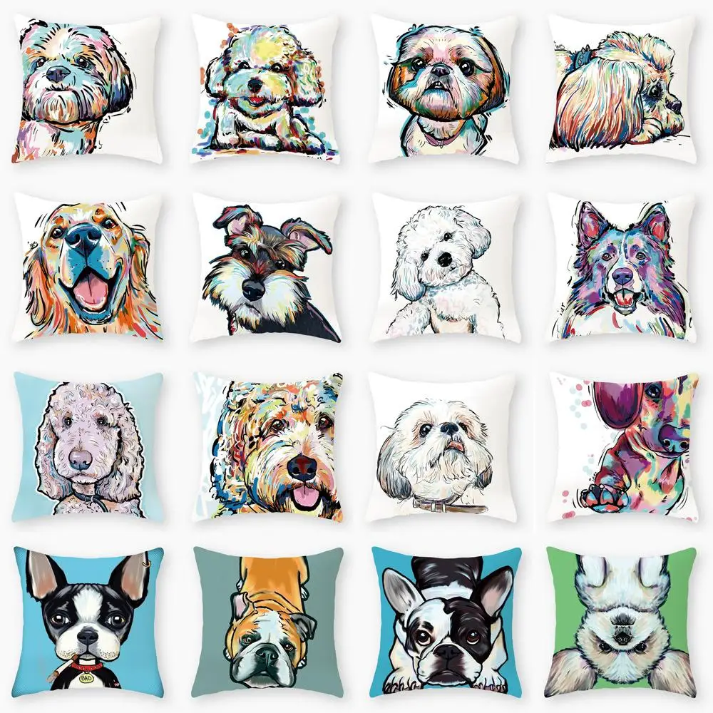 

Sofa Pillowcase Bedroom Decoration Cushion Cover Cute Dog Yorkie Pillowcase Pug Pillow Sofa Car