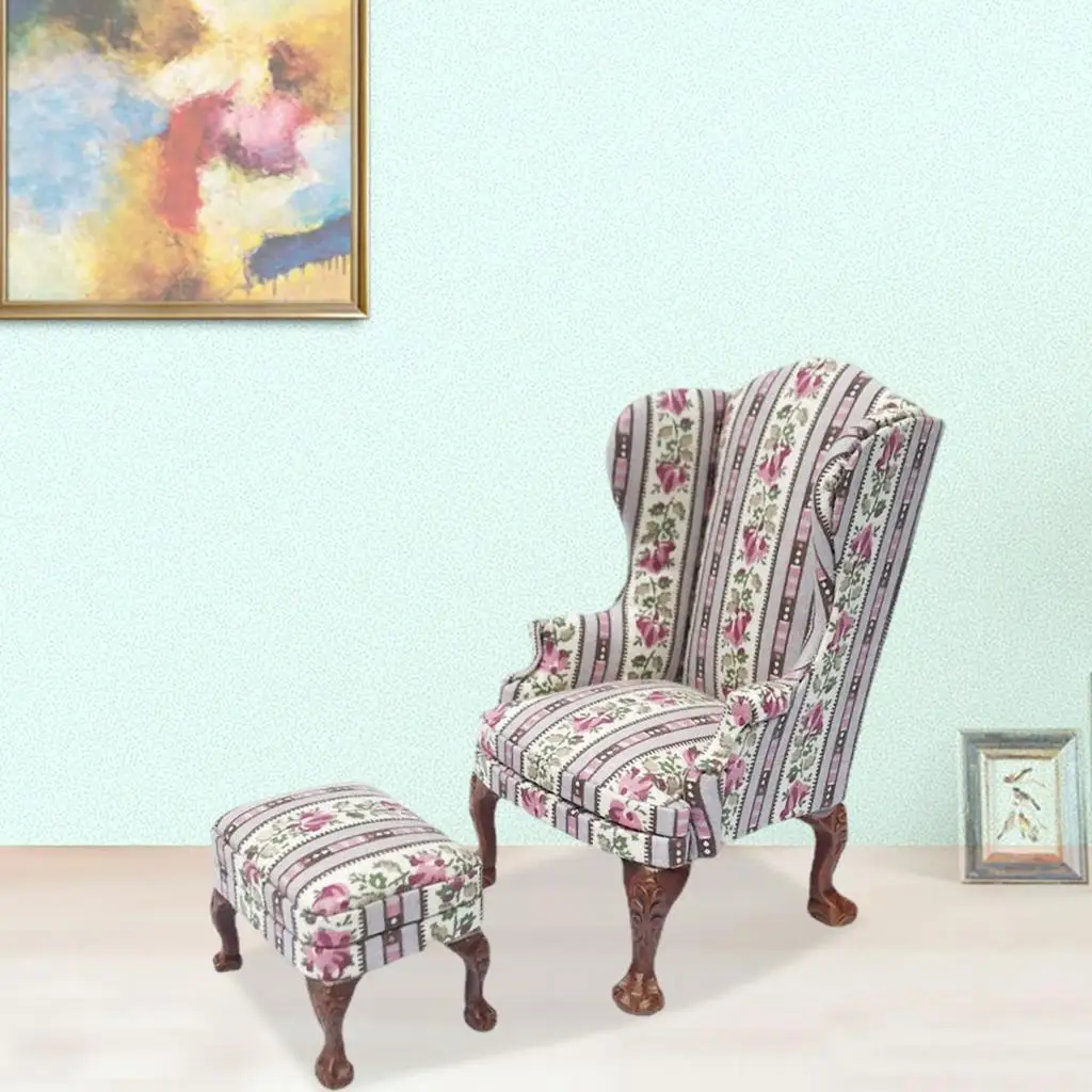 

Miniature Wood Mini Upholstered Floral Printed Sofa Furniture 1:12 Dollhouse Living Room Life Scene Decorative DIY