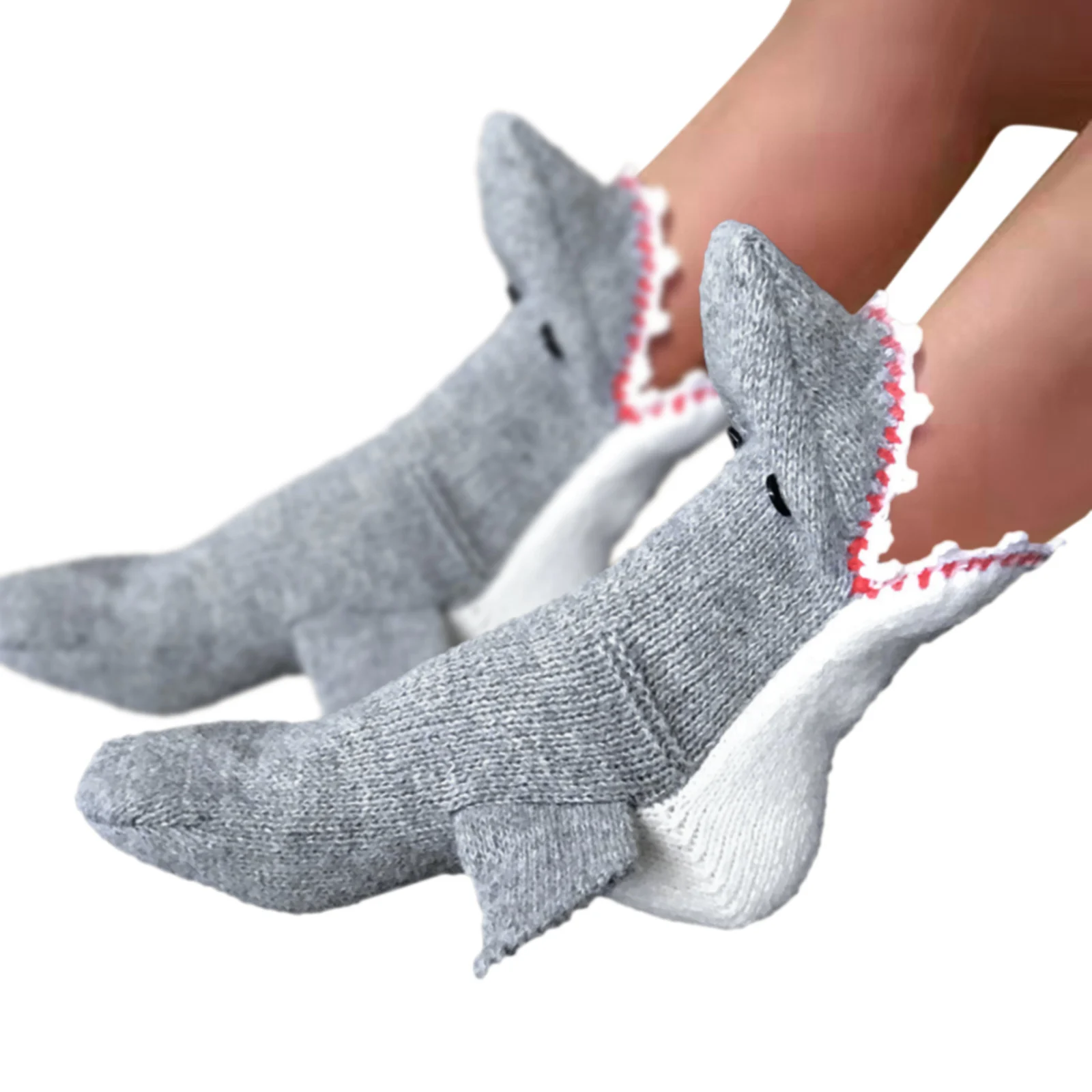 Christmas Personalised Gray Cartoon Socks Funny Socks Handmade Knit Animal Socks Whimsical Knitting Cuff Floor Sock Winter images - 6
