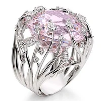 pink stone anniversary ring charm silver color white glass filled wedding s for women jewelry anillos mujer bague