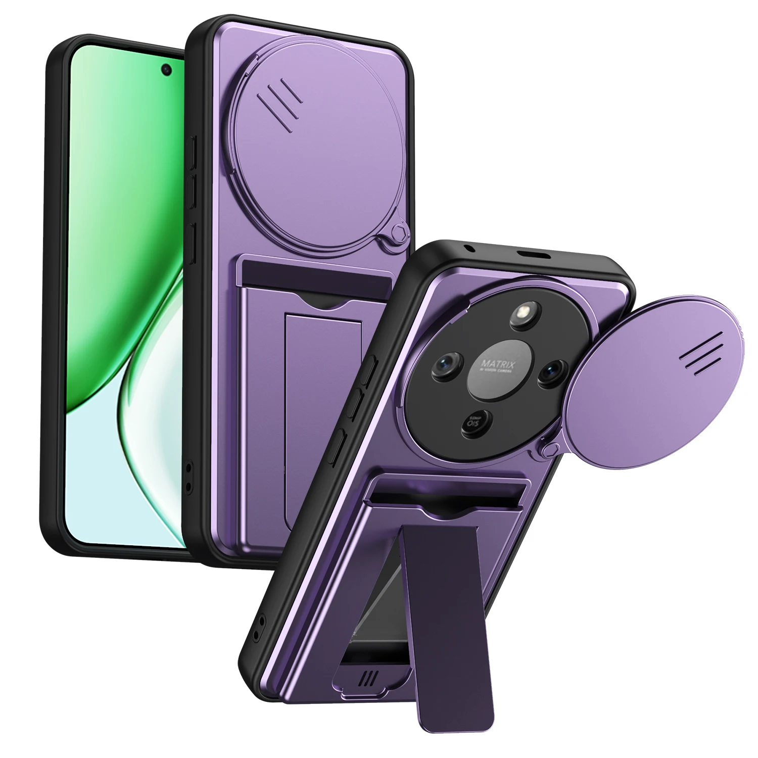 Фото Чехол-подставка с выдвижным держателем для карт для Honor X9D X70 Magic 8 Lite, защита объектива камеры, пластиковая рамка из ТПУ, чехол для телефона. №1