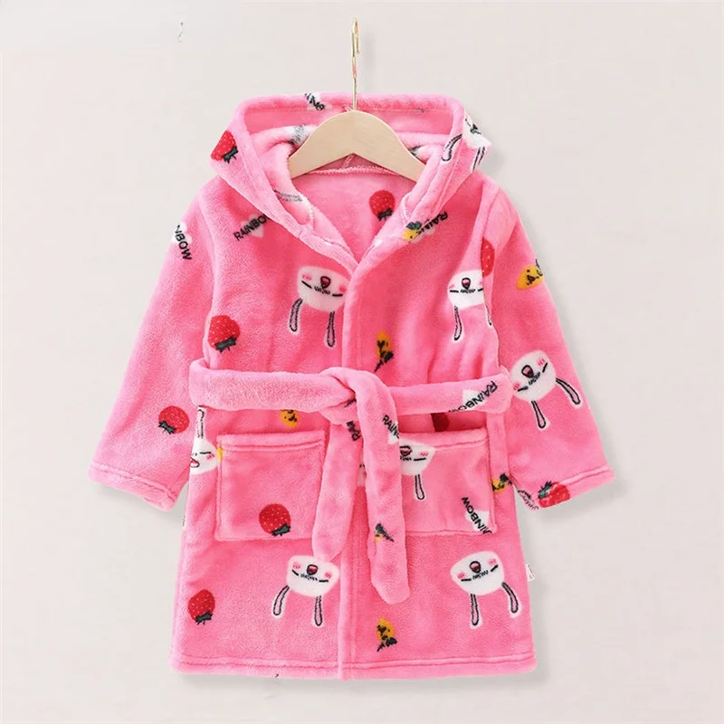 

Baby Boys Girls Cartoon Hooded Velvet Kids Sleepwear Robes Winter Warm Casual Children Pajama Fashion Long Sleeve Kid Bathrobe