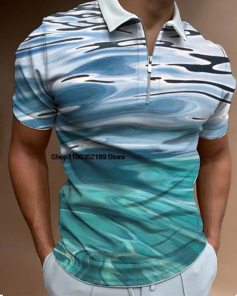 

Polo Shirt Men Short Sleeve New Summer Business Comfortable Clothes Male Turn-down Collar Zipper Street Print Casual Daily Tees