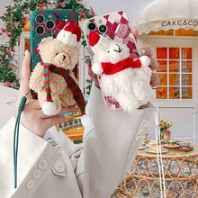 DIY 크리스마스 곰 인형 모자 스카프, TPU 소프트 커버, 삼성 S22 S20 S23 울트라 S21 플러스 S10 FE 노트 20 10 라이트 A33 A53 A32 케이스