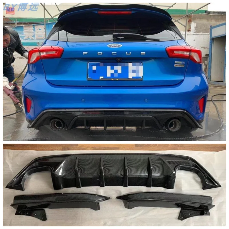 

For Ford Focus Hatchback 2019 2020 2021 2022 High Quality ABS Black & ABS Carbon Rear Bumper Lip Trunk Diffuser Spoiler Cover