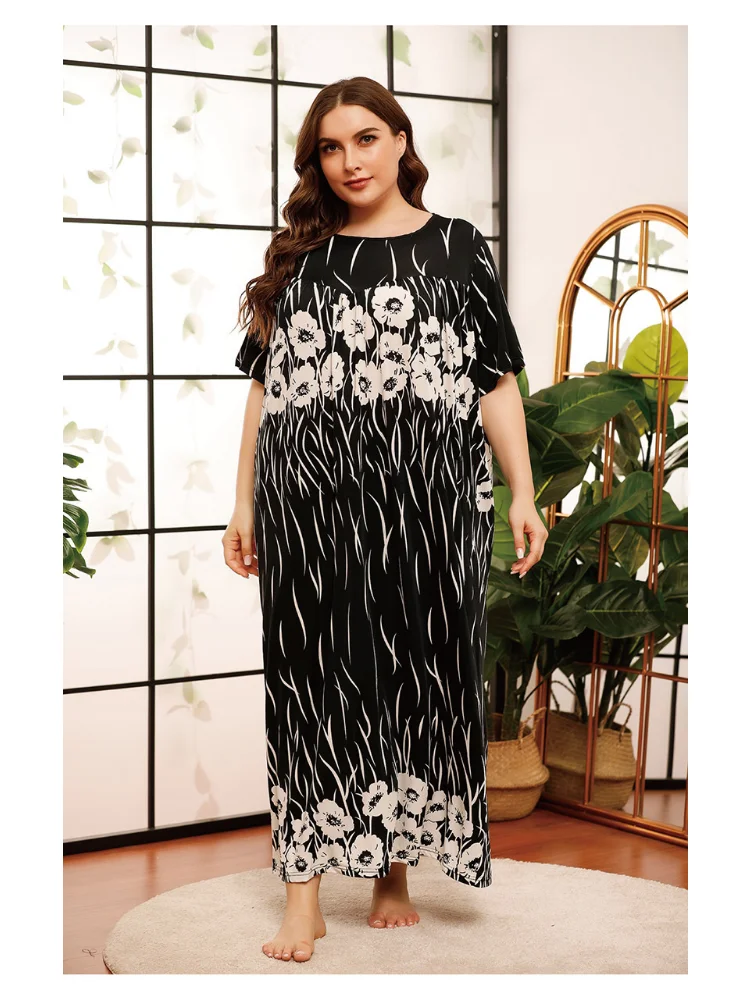 Oversized women's casual dress with printed large swing style plus size dresses robe longue rose grandes tailles