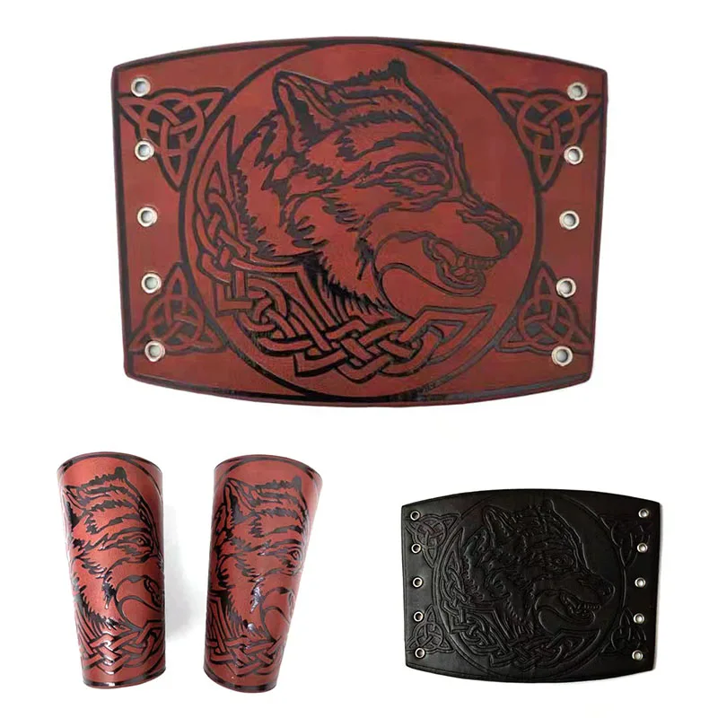 

Wide Leather Wolf Leather Bracelet for Men's Viking Fashion Jewelry Punk Hip Hop Animal Occult Symbol Bangles Accessories Gift