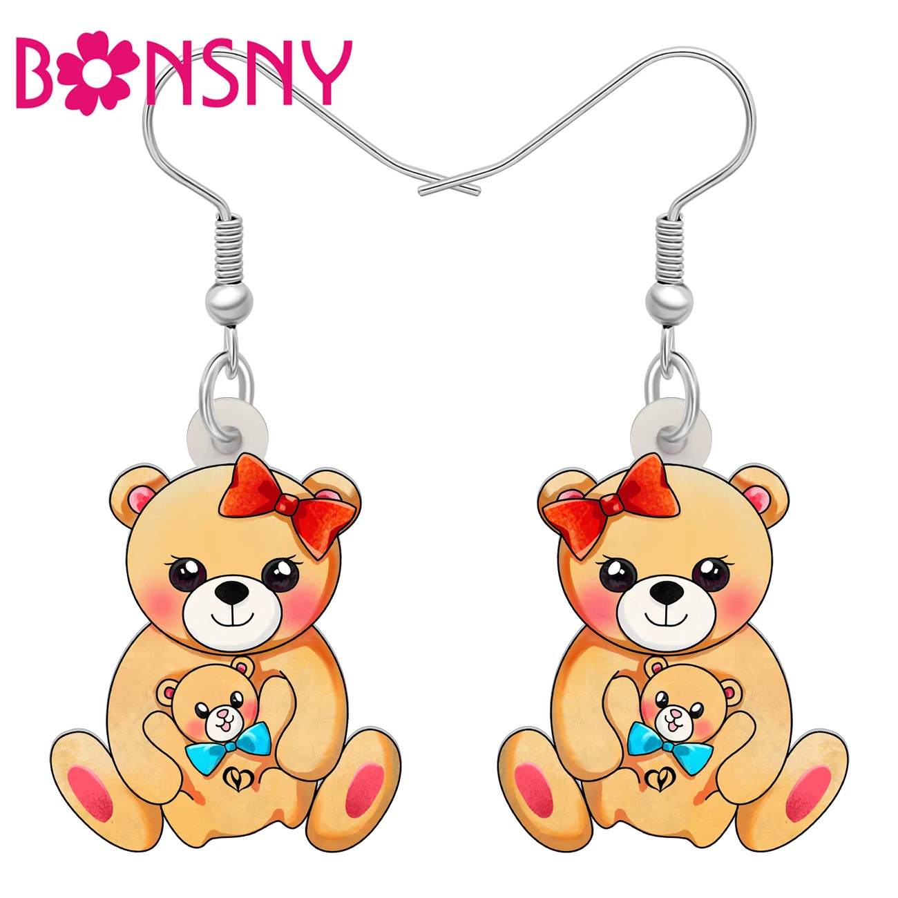 Bonsny Acrylic Mothers Day Bear Babay Earrings Decorations Novelty Dangle Drop Charms Jewelry For Women Girls Gifts Accessories