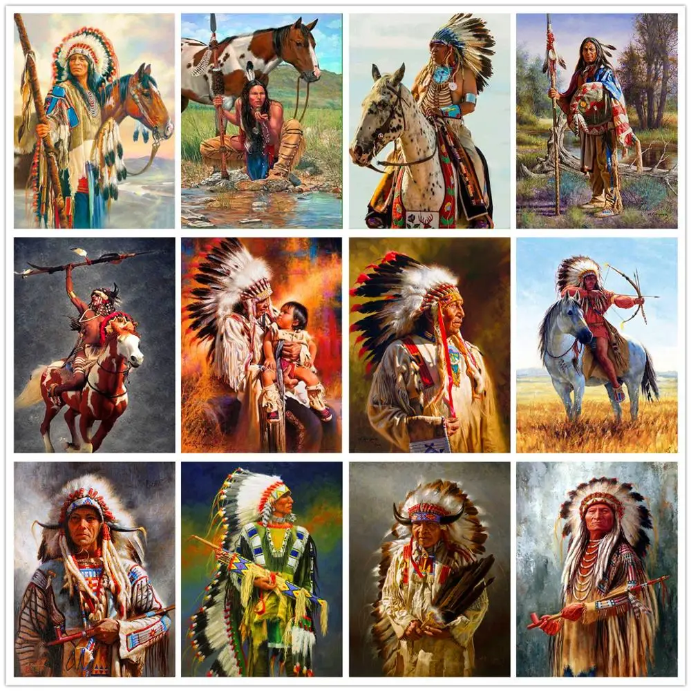 

5D Character Diamond Painting Indian Warrior DIY Diamond Embroidery Kit Cross Stitch Mosaic Home Decoration Full Round 20x30cm
