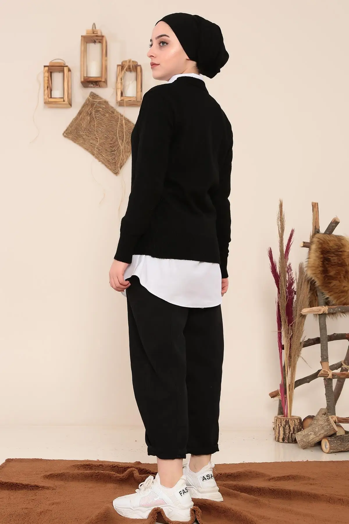 

Women's Basic Black Neck Sweater Women Muslim Sweater