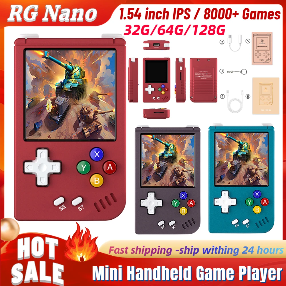 

ANBERNIC RG Nano Pocket Mini Handheld Game Player 1.54in IPS Screen Game Console Linux System Metal Shell 8000+ Retro Games Gift
