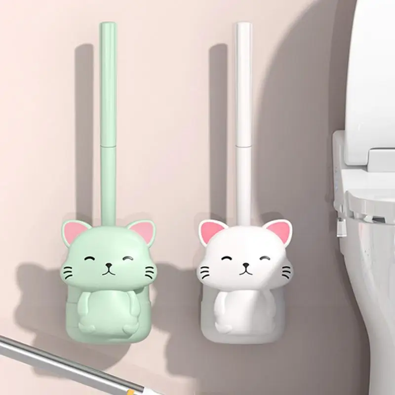 

Wall-mounted Toilet Brush With Hollow Base Toilet Wall Hanging Washing Toilet Brush Cute Cat Base Bathroom Supplies Long Handle