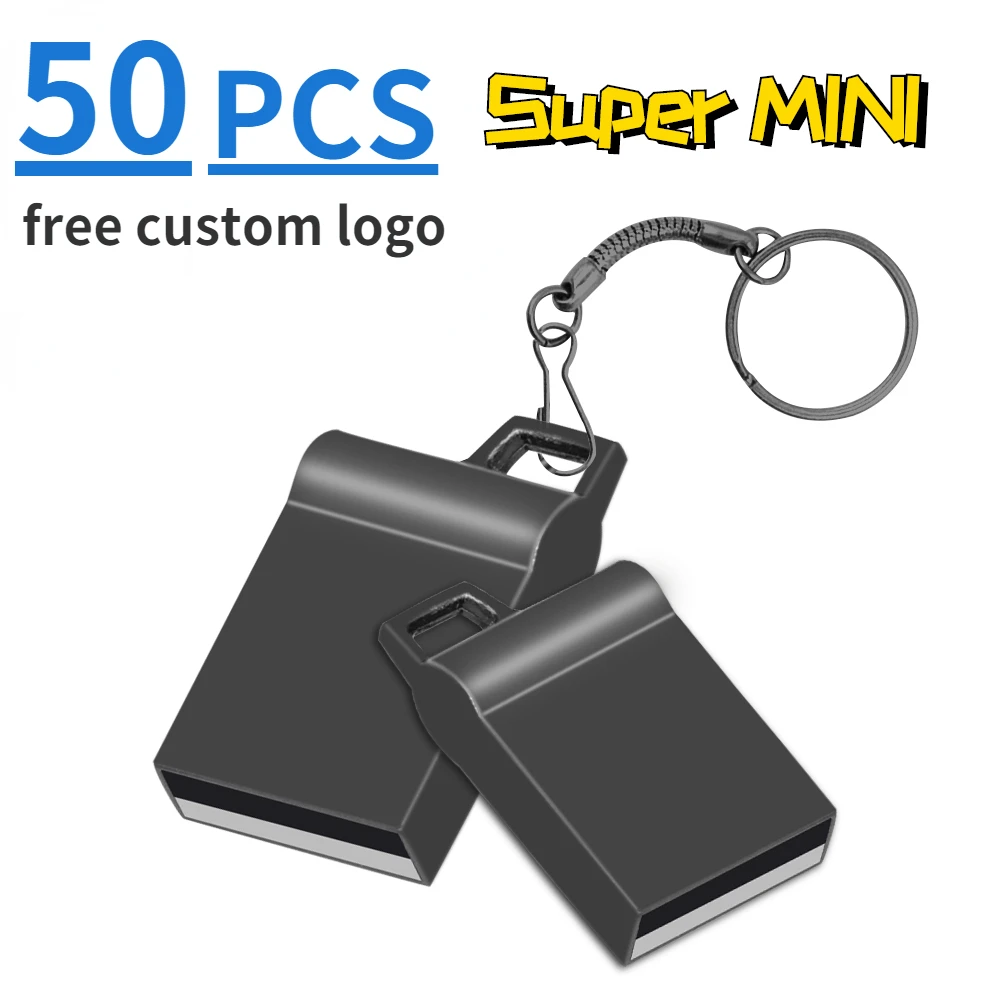 50pcs Mini Metal USB Flash Drives pendrive Business Gift Memory Stick Custom logo Pen Drive Waterproof Storage Devices 32GB 64GB