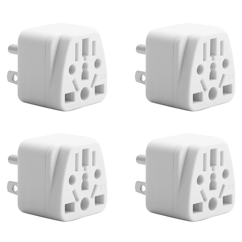 

4X US Travel Plug Adapter EU/UK/AU/In/CN/JP/Asia/Italy/Brazil To USA (Type B), 3 Prong USA Plug, Charger Converter White