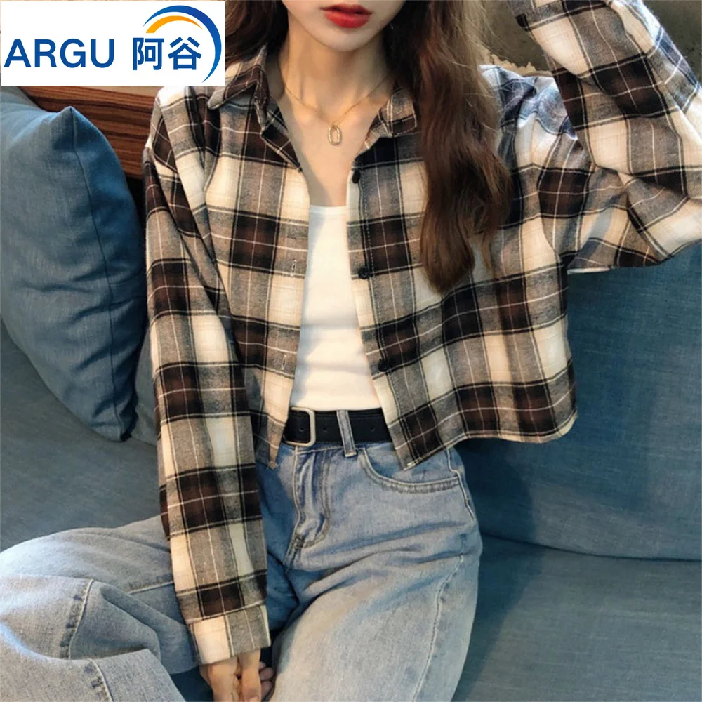 

2023 Women's Jacket Fashion With Pockets Spring Jackets Coat Vintage Long Sleeve Shirt Plaid Short Style Casual New In Outerwear