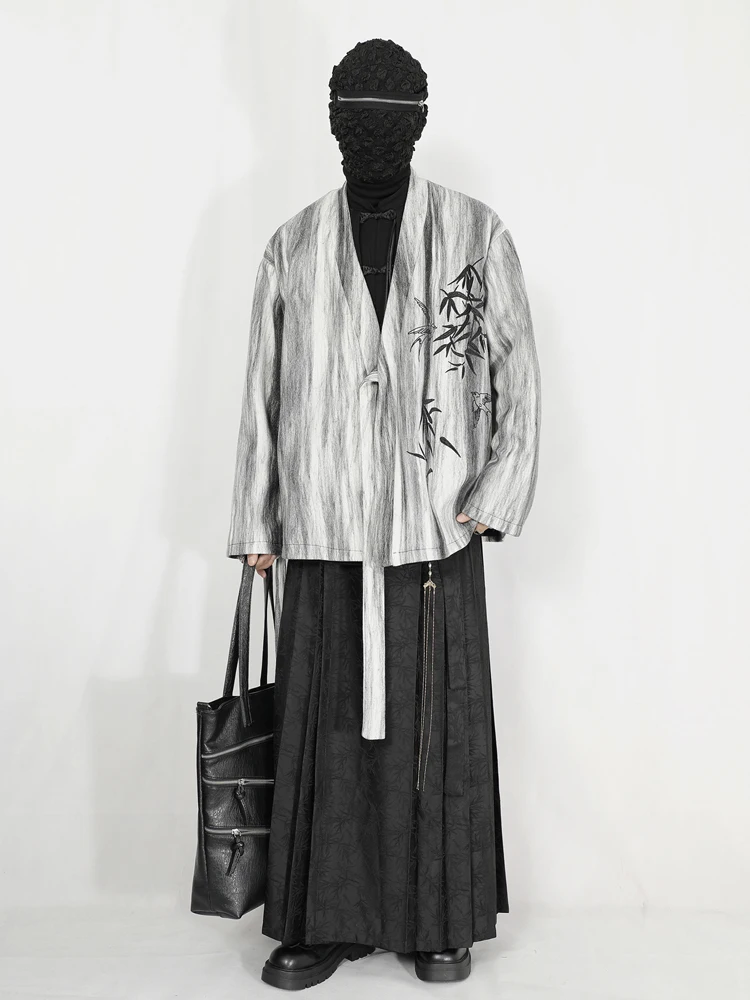 Новое китайское мужское шерстяное пальто Hanfu улучшенной версии с вышивкой