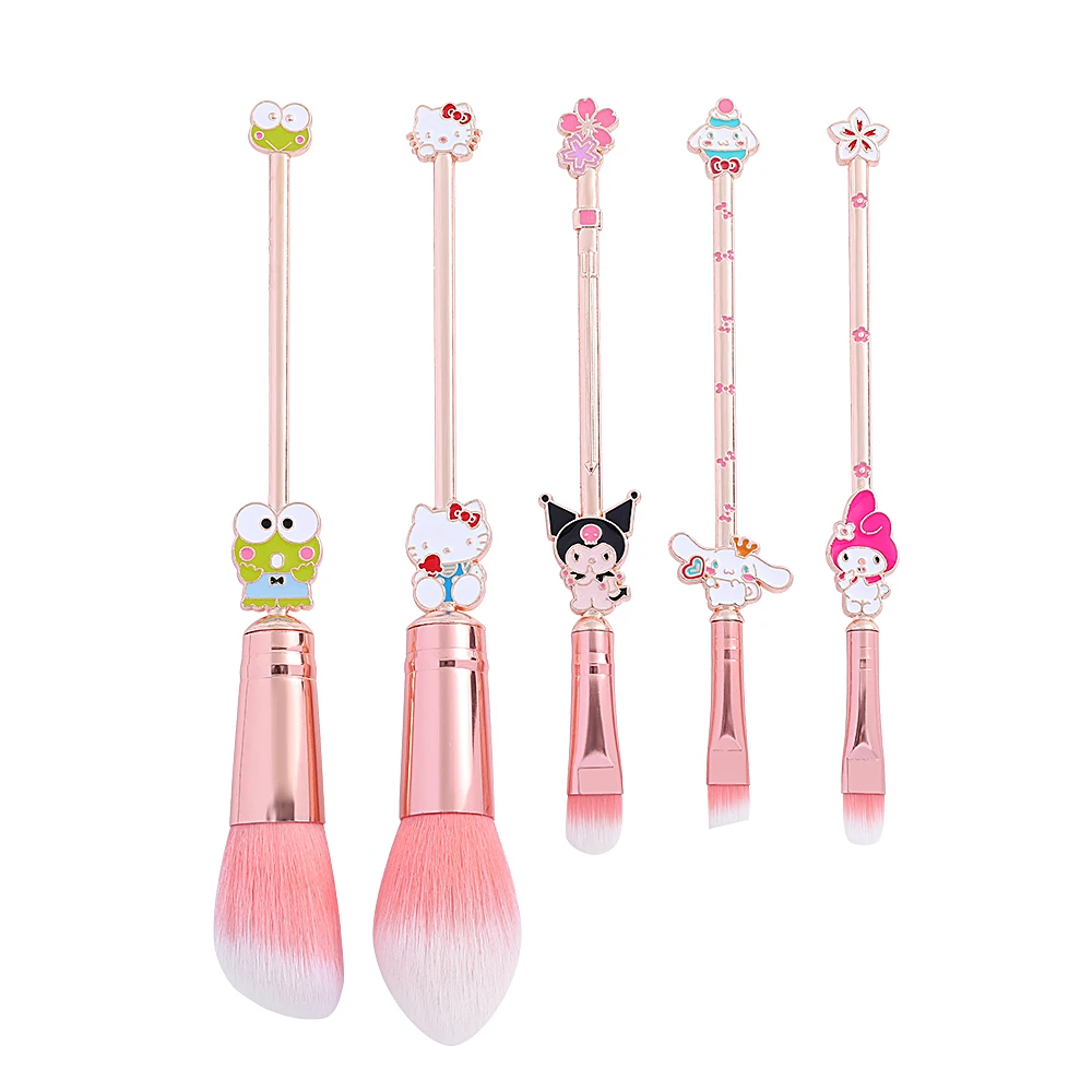 

5Pcs Hello Kitty Makeup Brushes Kits Kawaii Sanrio Kuromi Foundation Blending Blush Concealer Eyebrow Powder Brush With Pouch