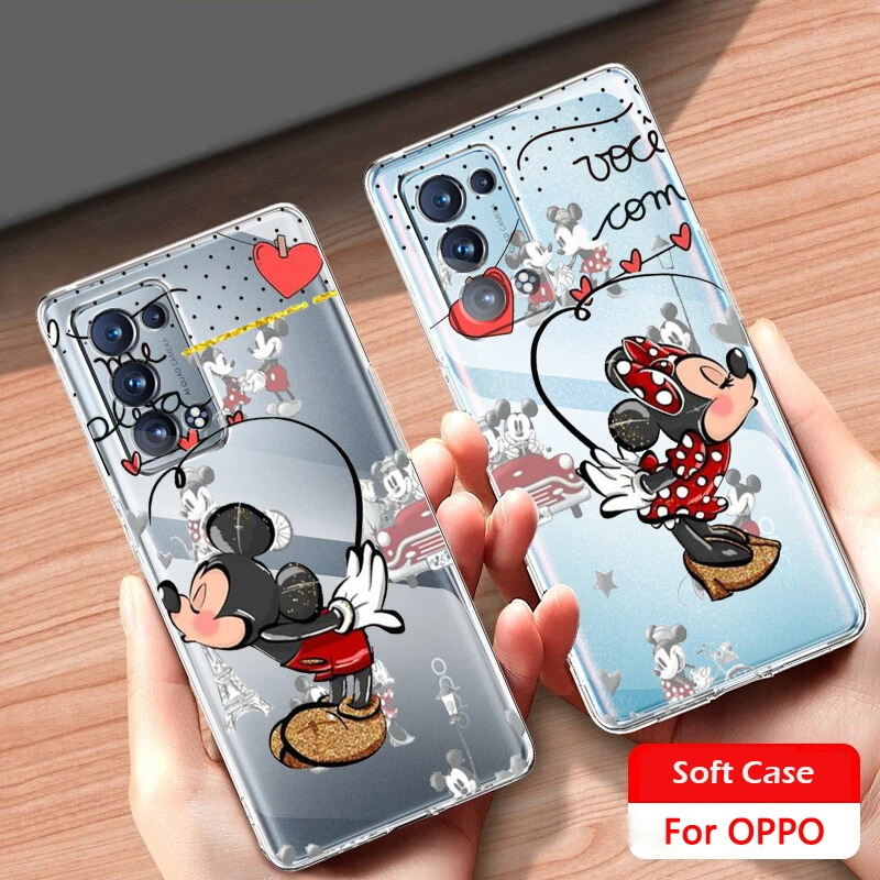 

Pink Luxury Minnie Mickey Transparent Phone Case For OPPO Find X5 X3 Neo Lite F21 Pro A96 A57 A74 A76 A72 A55 A54S A53 A16 A9