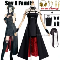 spy family cosplay yor forger costume killer assassin gothic halter black dress outfit with leather stock