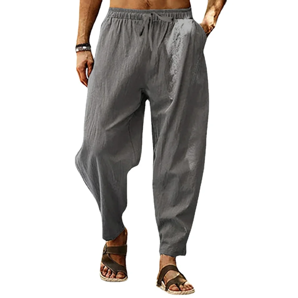 

Men's Pants Cotton and Linen Male Summer New Solid Color Mens Trousers Loose Fitness Causal Plus Size