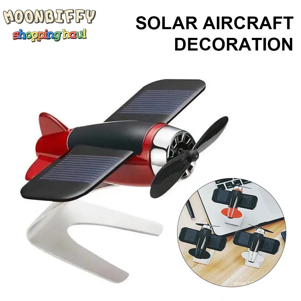 Solar Plane Novelty Toys Mini Solar Panel Airplane Model with Solid Fragrant Car Aroma Diffuser Ornament Auto Decor Accessories