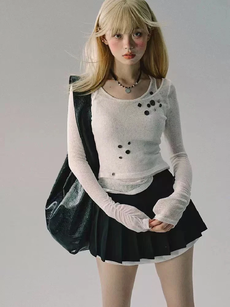 Модный простой классический свитер Gyaru винтажный пуловер с вырезом на шее и