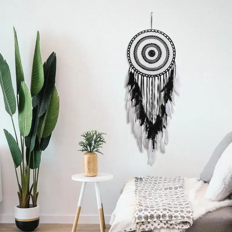 

Dream Catcher Handmade Black And White Traditional Dreamcatcher Hanging Home Wall Decoration Craft Feather Ornament