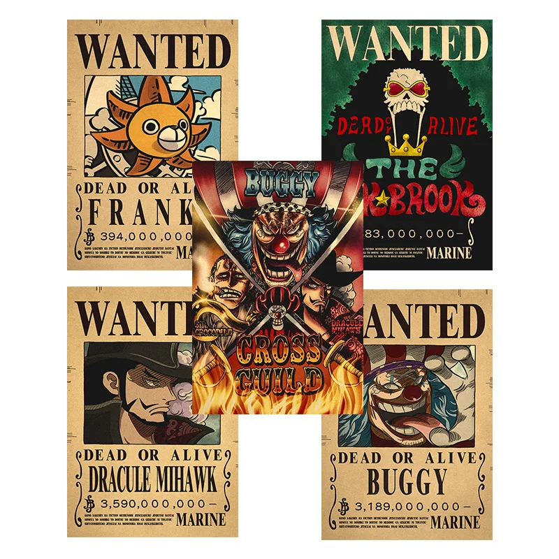 

New One Piece Luffy 3 Billion Bounty Wanted Posters New Four Emperors Kid Law Action Figures Vintage Decoration Poster Toys Gift