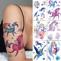 unicorns tattoo stickers watercolor flowers horse waterproof temporary disposable body art makeup tatouage temporaire for kids