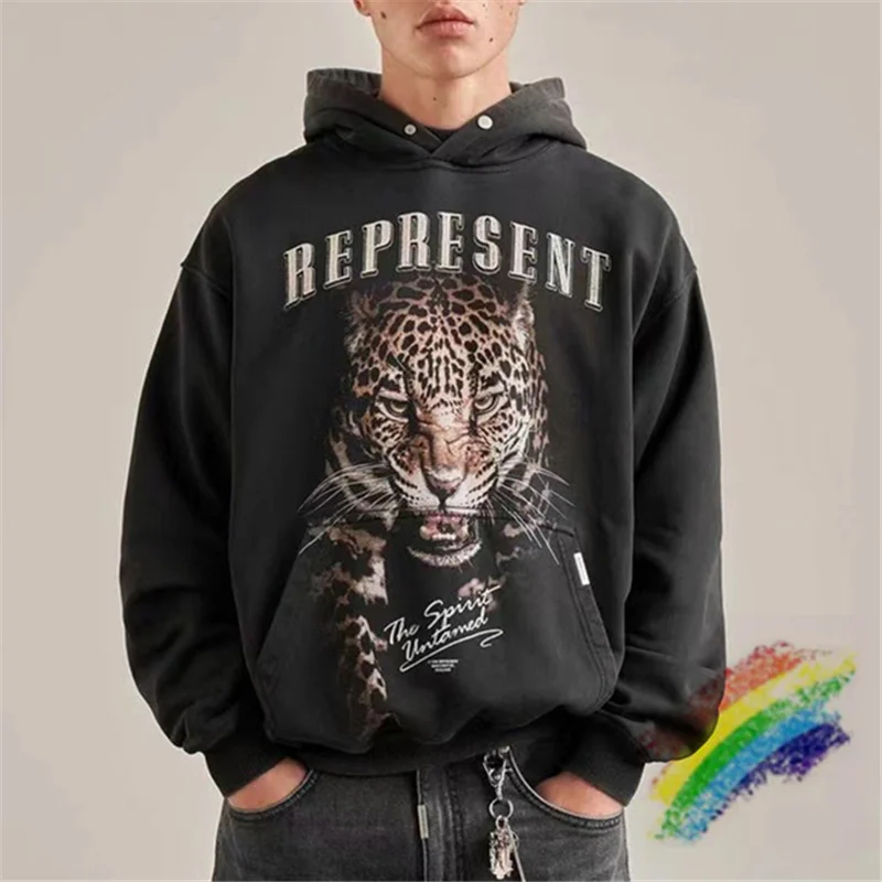 

Толстовка Мужская/женская без капюшона, винтажная кофта с леопардовым принтом, с капюшоном, 1:1