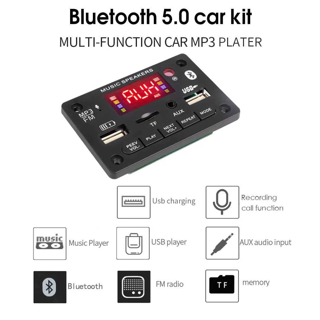 12v Amplifier MP3 Decoder Board Color Screen Bluetooth 5.0 Car MP3 Player With USB Output Recording Module FM AUX Radio For Car