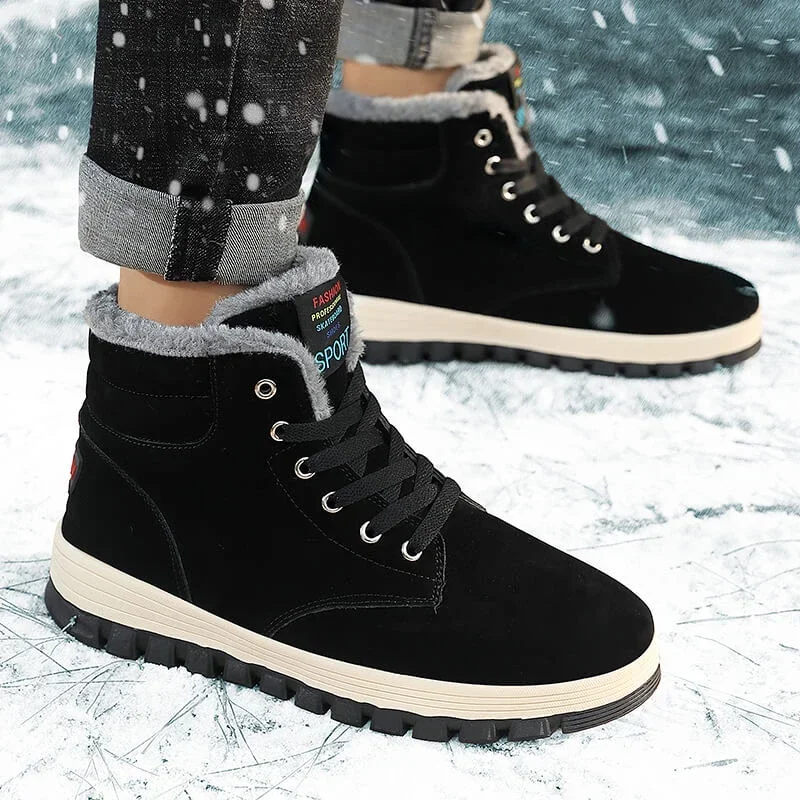 

Men's Shoes 2023 Brand Lace Up Men's Boots Winter Round Toe Solid Flock Plush Warm Short Barrel Platform Large Size Snow Boots