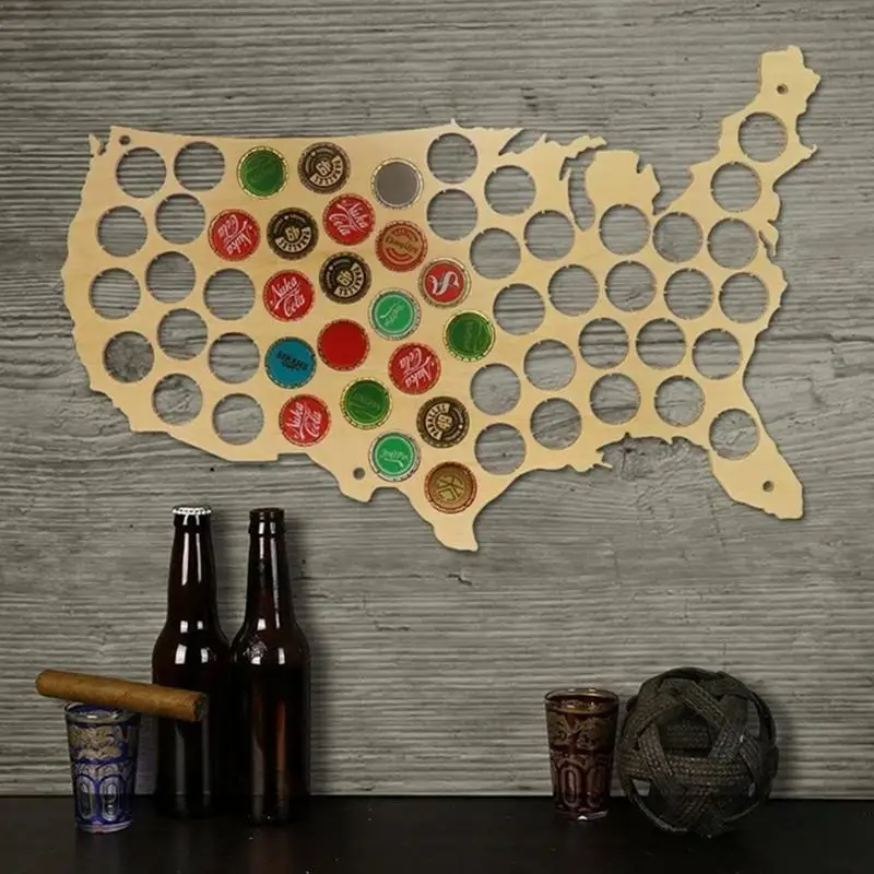 

Wall Beer Map Bottle Lid Holder Poster Wall Decor Beer Gift For Men And Beer Lovers For Friends And Family Who Love To Travel